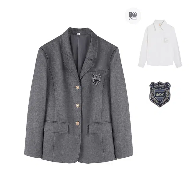 冰淇淋与鲸 学院风通勤穿搭单排扣长袖纯色休闲宽松西装 女款