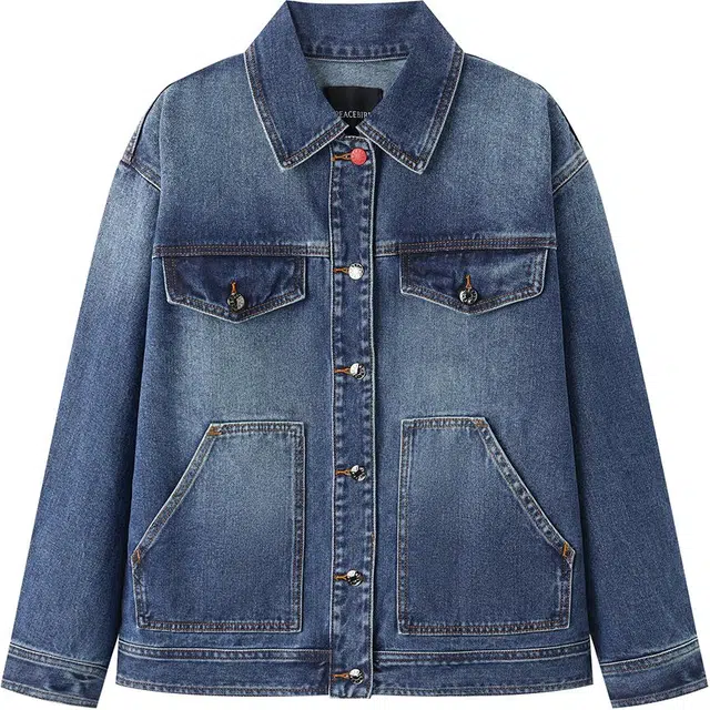 太平鸟 拼色舒适长袖翻领牛仔外套 女款 蓝色