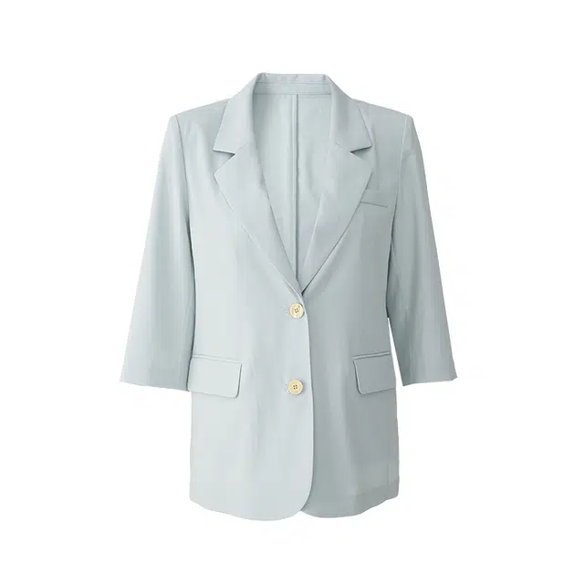 娅丽达 纯色单排扣双口袋七分袖西装外套 女款