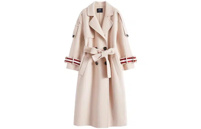 【dme】 袖袢条纹双排扣宽松双面呢休闲大衣 女款