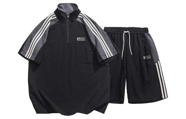 王者荣耀 鲁班七号 反光银标速干拼接立领上衣短袖五分短裤轻薄透气宽松潮牌凉感舒适百搭户外休闲运动套装 男女同款