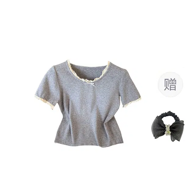 雾闪闪 韩系甜美蕾丝花边百搭简约纯欲针织衫 女款