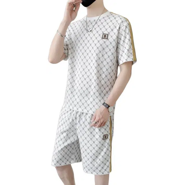 大白鲨 男夏季短袖短裤一套帅气休闲运动套装 男款