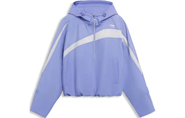 李宁 运动潮流系列 纯色连帽宽松运动长袖风衣 雪青紫