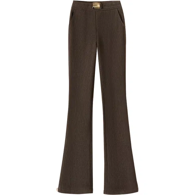 她池 纯色微喇舒适简约通勤修身休闲裤 女款 深咖色