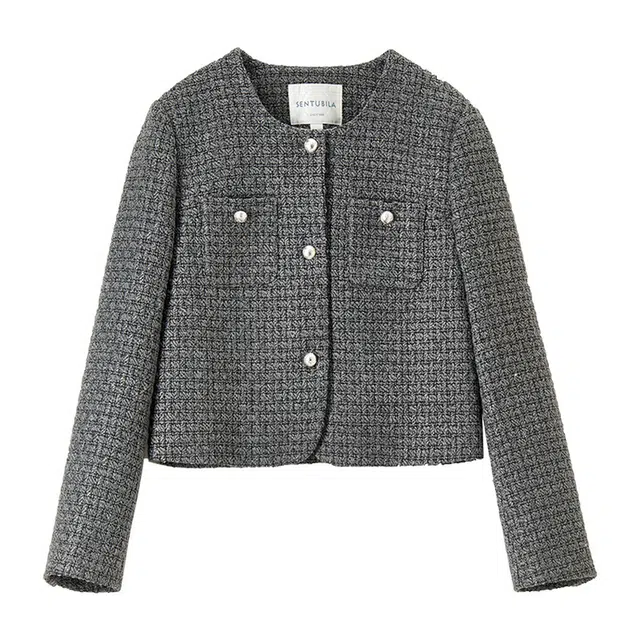 SENTUBILA Elegant Round Neck Short Jacket
