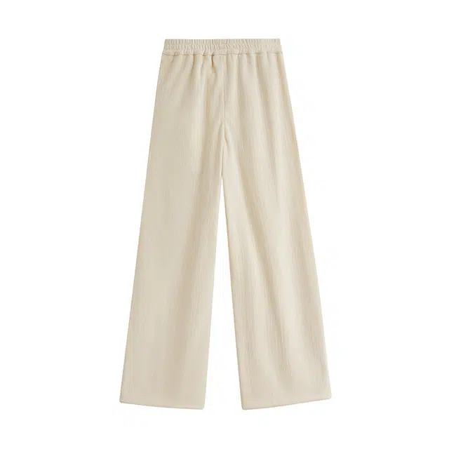 茵曼 垂感花边中腰合身直筒拖地休闲裤 女款 梨花杏