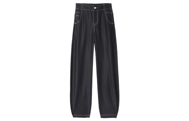 嬉皮少女 纯色高腰垂顺有型微弧设计宽松阔腿休闲裤 女款 黑色