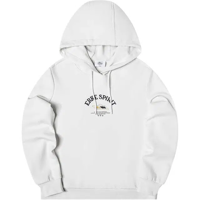 鸿星尔克 生活系列 字母连帽舒适透气百搭休闲卫衣 女款 冰川白