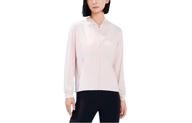 安踏 综训系列 纯色针织透气运动连帽防晒衣 女款 粉色