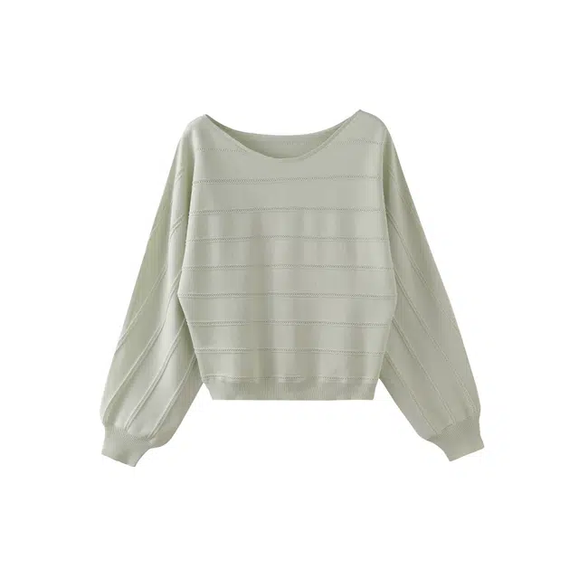 花栗鼠小姐 香草薄荷韩系百搭休闲坑条上衣松弛感显瘦两穿罩衫针织衫 女款