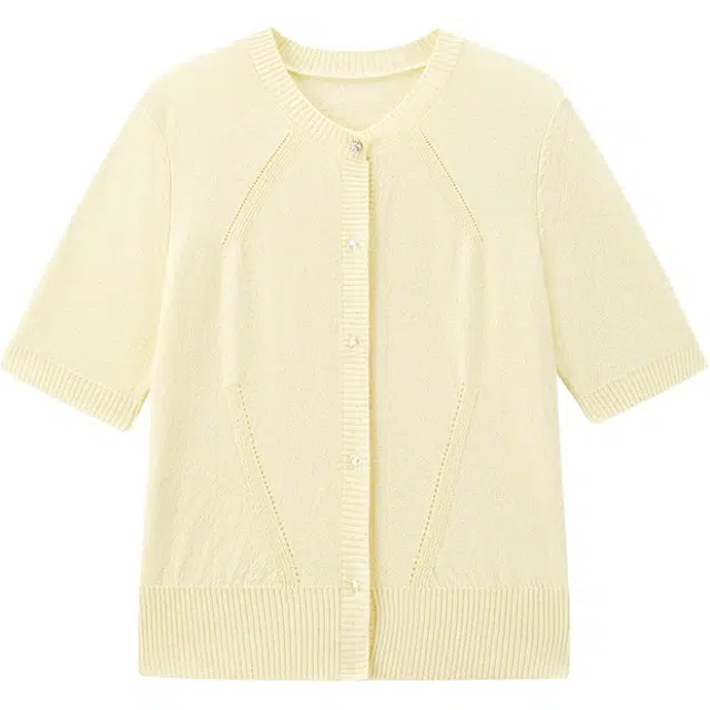 太平鸟 纯色珠片镂空圆领短袖针织衫 女款