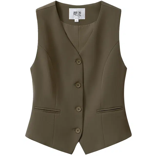 她池 通勤风马甲西装外搭不规则短款坎肩马夹 女款