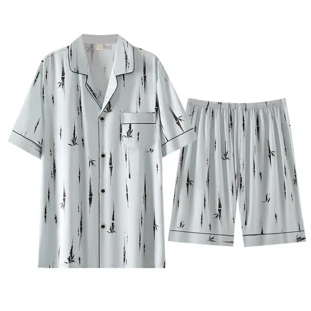 潞优野 冰丝短袖五分裤薄款凉感夏季睡衣套装 男款