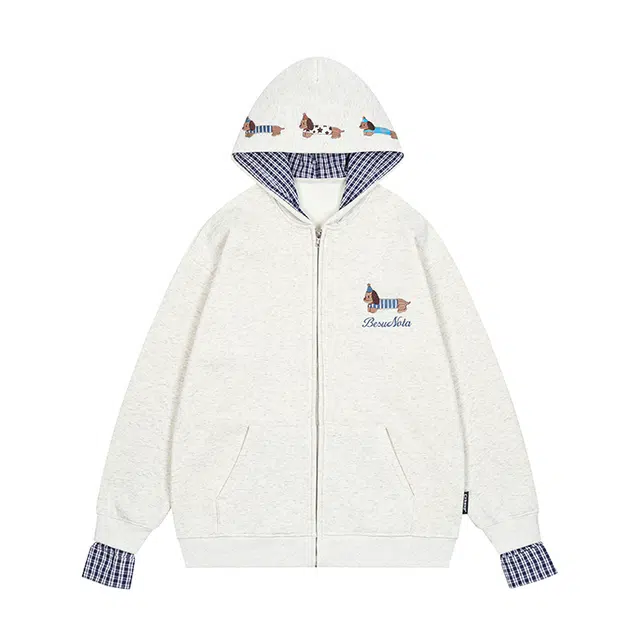 识恩 韩系慵懒复古简约时尚可爱刺绣加绒开衫外套卫衣 女款