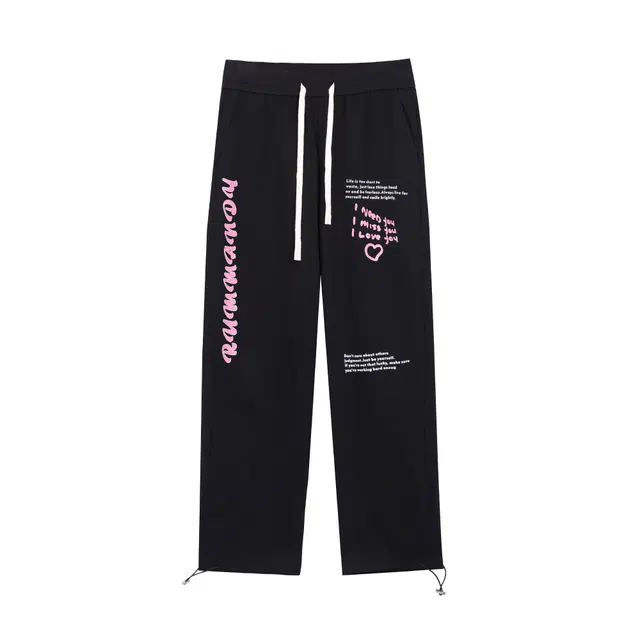 麓蔓蒂 多巴胺垂感美式透气宽松裤脚抽绳运动休闲裤 女款 黑色 四季可穿