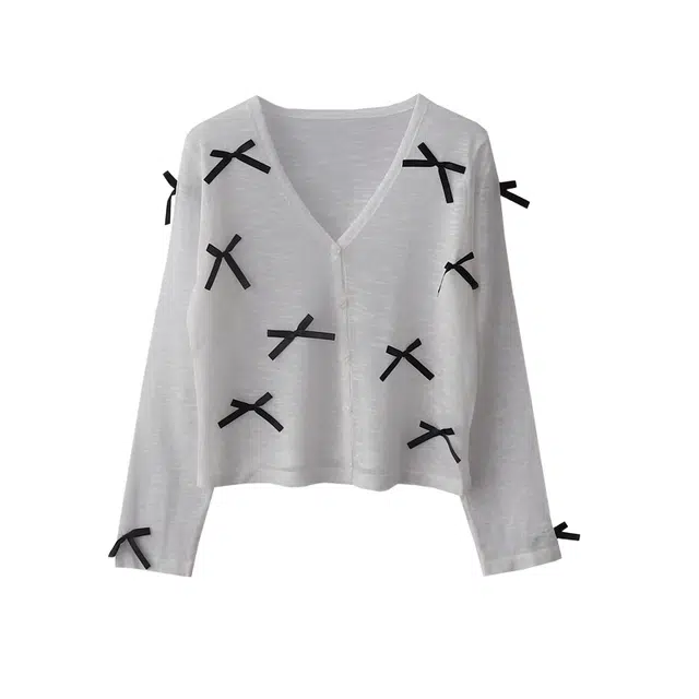 桴生 小众设计感甜美蝴蝶结长袖针织衫 女款