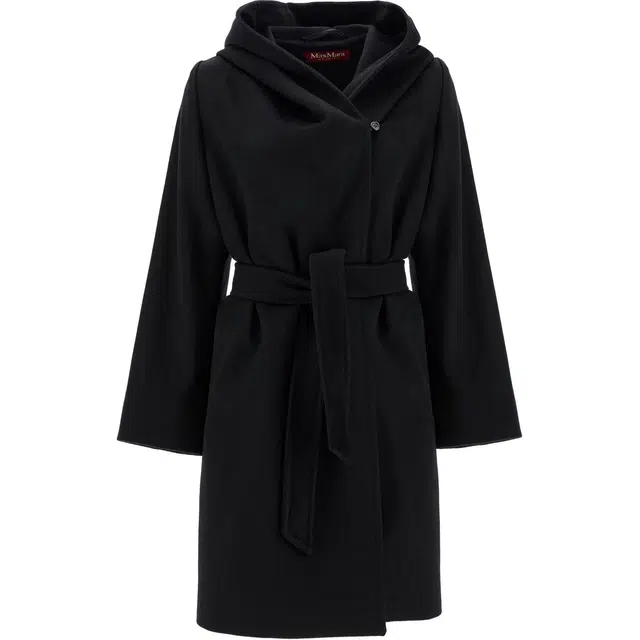 MaxMara Hooded Button Coat Black
