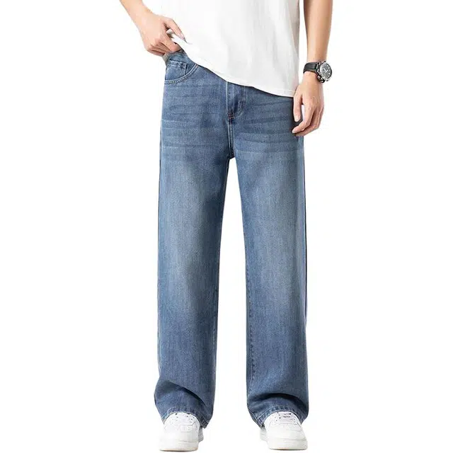 宝米卡 高端冰丝男士九分裤男春夏款宽松阔腿天丝潮牌休闲长裤子牛仔裤 男女同款