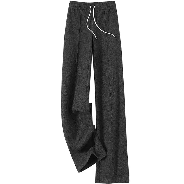 她池 复古宽松抽绳阔腿休闲裤 女款 黑灰人字纹