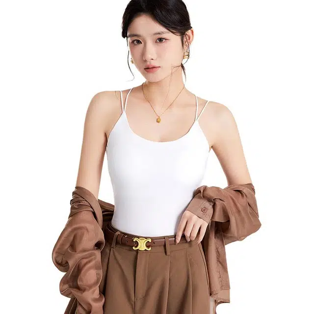 浪莎 背心内搭细肩带美背带胸垫打底上衣可外穿吊带 女款