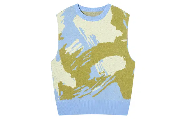 对白 清新保暖撞色艺术感马夹针织背心 女款  黄蓝拼色