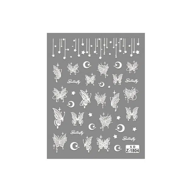 计轩 小白蝶蕾丝镂空美甲贴纸 贴花时尚经典立体