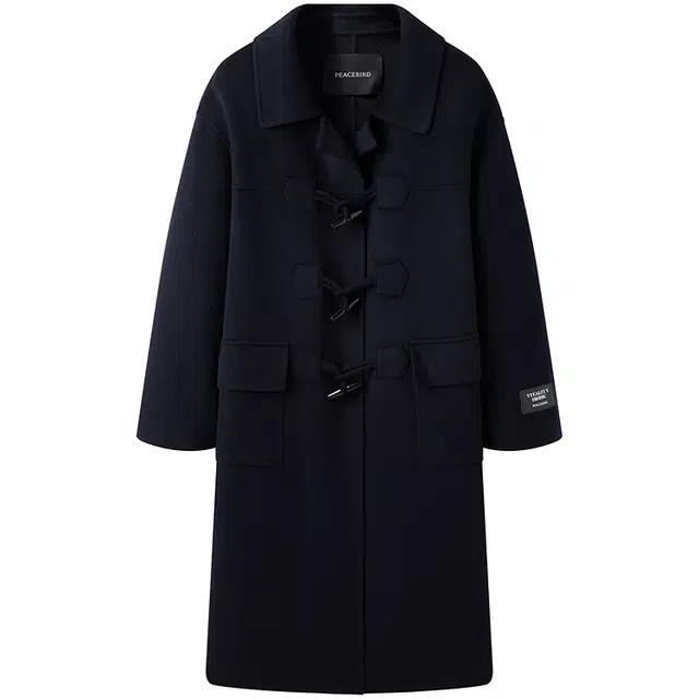 太平鸟 大师甄毛系列 牛角扣双面呢通勤简约大衣 女款