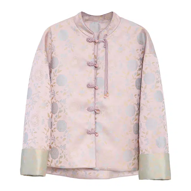 法儿家 新中式立领休闲时尚长袖截短外套 女款 粉色