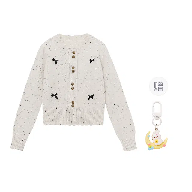 柏黛妃 小香风蝴蝶结设计感百搭时尚针织衫 女款 灰色