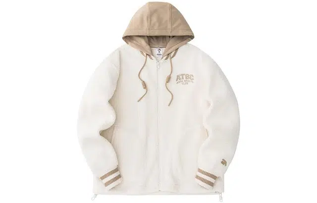 安踏 生活系列 字母拼色拉链连帽加厚夹克外套 女款 白色