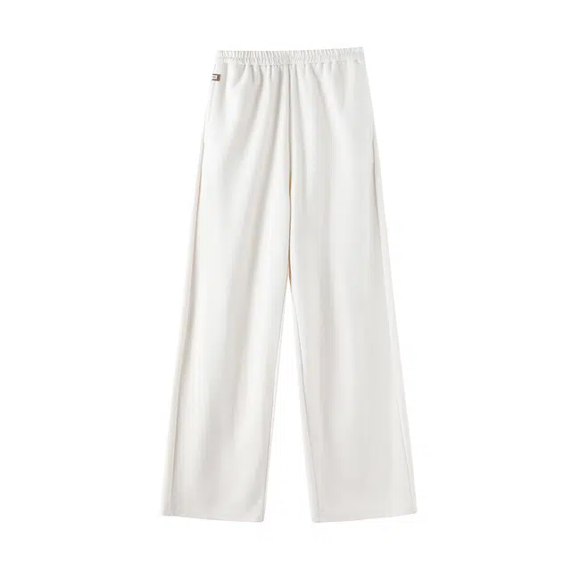 花栗鼠小姐 焦糖烤奶套装 日常简约甜美通勤风全松紧腰设计感装饰小标垂坠感抽皱宽松直筒甩腿裤休闲裤 女款