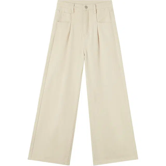 【dme】 纯色宽松拉链直筒休闲裤 女款 杏色