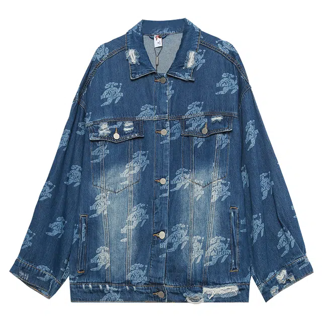 木果果木 宽松简约休闲牛仔外套 女 深牛仔蓝