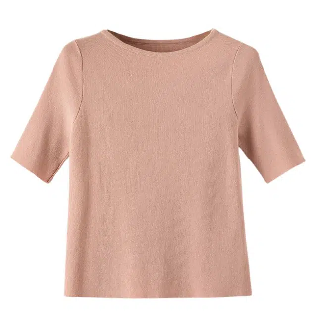 晚白 高弹力不扎肤内搭打底纯色减龄短袖针织衫 女款 藕粉色