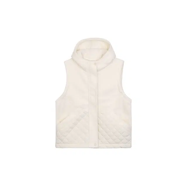 麓蔓蒂 美式复古仿羊羔绒拉链口袋连帽加厚保暖马甲 女款