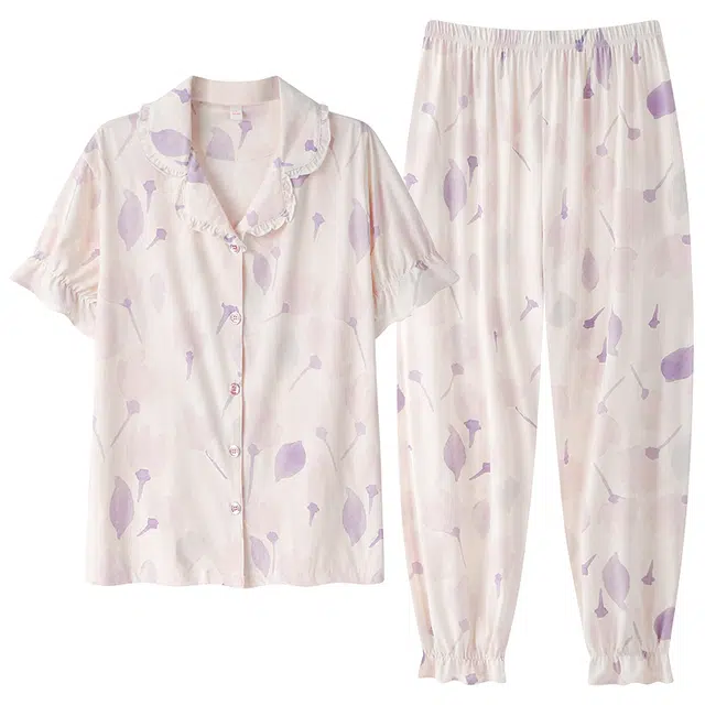 顶瓜瓜 国风灯笼短袖长裤花瓣休闲舒适家居服睡衣套装 女款
