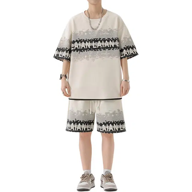 大白鲨 短袖短裤青少年休闲运动套装 男款