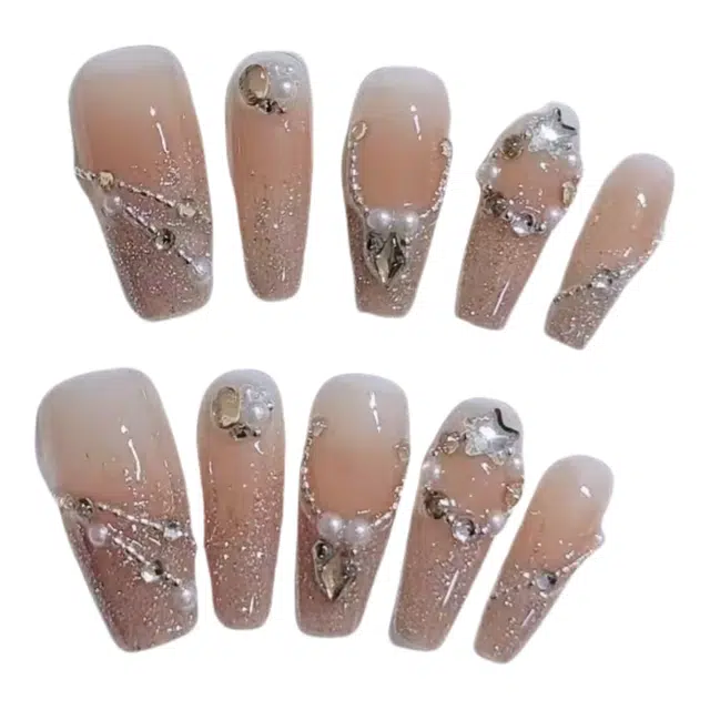 轻迎 星河璀璨  穿戴甲 中梯裸色晕染 可爱