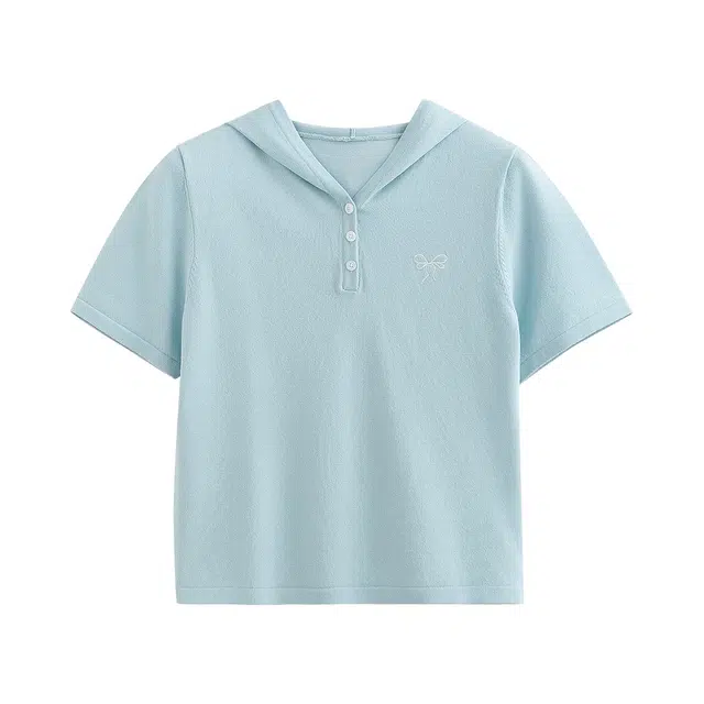 初语 欧若风清新简约纯色针织衫 女款 天蓝色