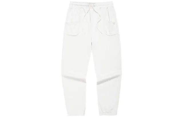 鸿星尔克 纯色简约系带休闲针织运动裤 女款 冰川白