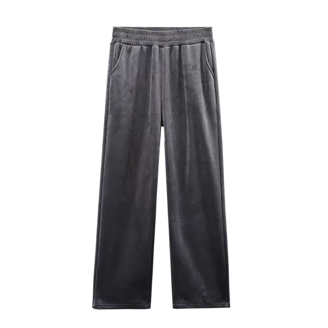 苏醒的乐园 灯芯绒保暖纯色宽松加绒加厚高腰直筒休闲裤 女款