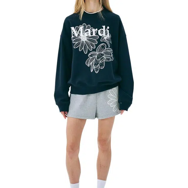MARDI MERCREDI SS25 SWEATSHIRT TRIPLE FLOWER_NAVY WHITE