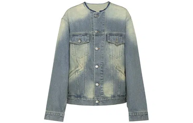 美洋 扎染渐变单排扣牛仔外套 女款 牛仔蓝