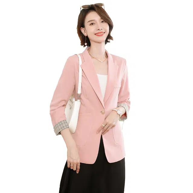 富铤 纯色职业时尚经典九分袖西装 女款 粉色