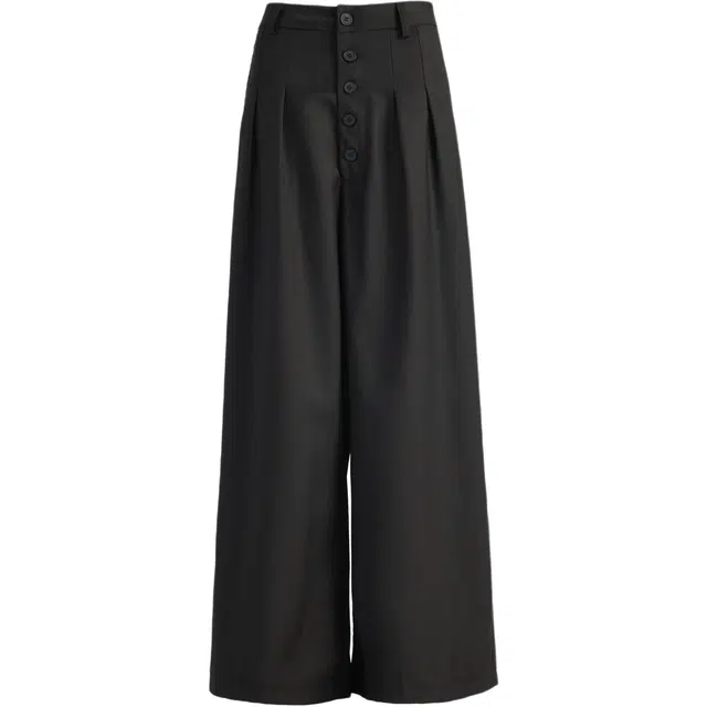 玫丝朵 美式复古排扣设计低腰宽松垂坠感阔腿休闲裤 女款 黑色