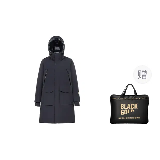 高梵 黑金鹅绒户外风壳中长款厚款百搭时尚羽绒服 男女同款 黑色
