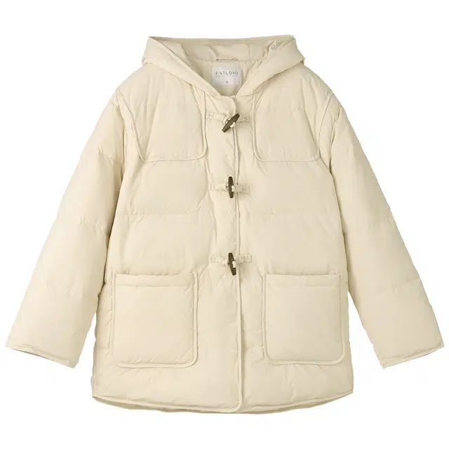 法儿家 格纹雪兔秋冬韩系小个子保暖牛仔扣羽绒服外套 女款 浅黄色