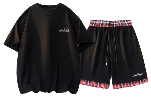 王者荣耀 鲁班七号星空梦想款美式复古下摆拼接基础款设计宽松短袖短裤两件套氛围感百搭简约休闲运动套装 男女同款