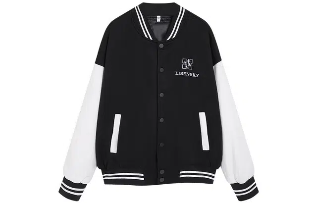 冰淇淋与鲸 拼色字母魔方长袖落肩宽松单排扣棒球服 女款